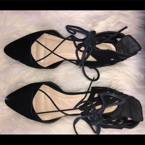 Charlotte Russe Black Lace Up Ballet Flats